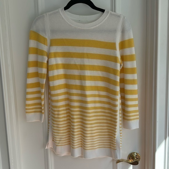 Talbots Yellow Stripe Button Back Sweater Small 3/4 sleeve - Picture 1 of 4